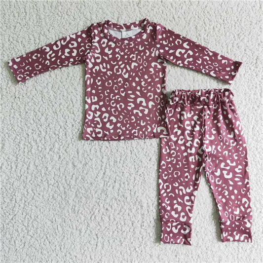 GLP0199Leopard long sleeves baby girls fall pajamas