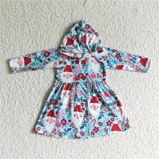 GT0026  Baby girls hooded Christmas santa long sleeve dresses