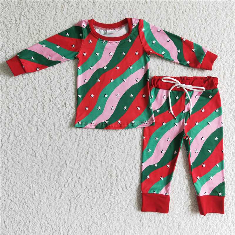 12.12 RTS NO MOQ （In stock）GLP0186 baby girls Christmas stripe pajamas sets