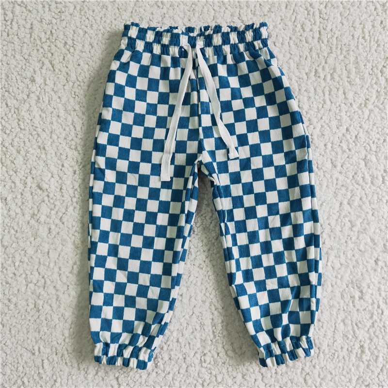 P0018  Baby kids dark green plaid tie long pants