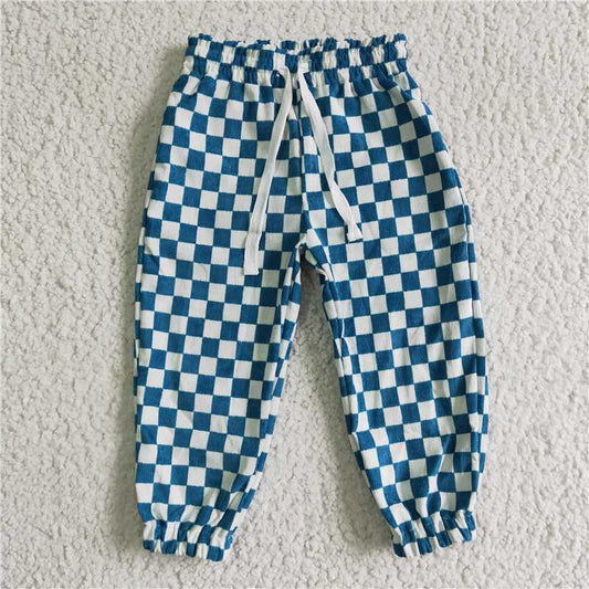 P0018  Baby kids dark green plaid tie long pants