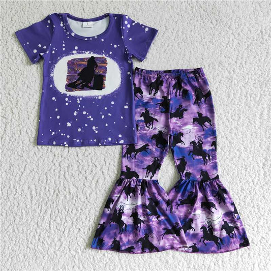 GSPO0203 Girls' western denim purple short-sleeved trousers suit