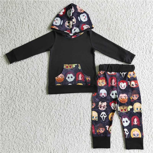 BLP0023 Boys cartoon character hooded pocket long sleeve pants suit