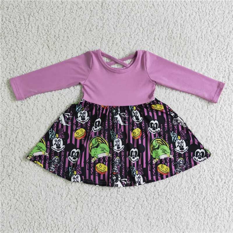 GLD0059 Baby girls Halloween pumpkin purple knee length dresses