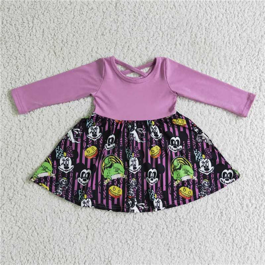 GLD0059 Baby girls Halloween pumpkin purple knee length dresses