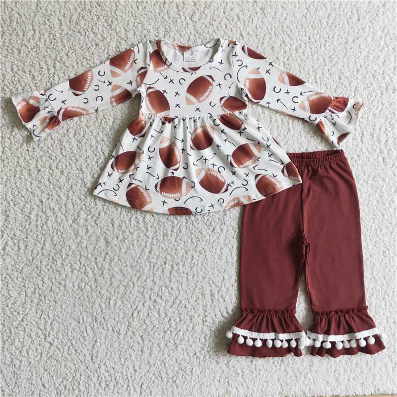 GLP0267Football tunic pom ruffle pants girls clothing set