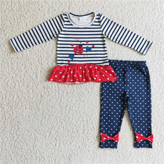 GLP0227 Ladybug heart print shirt polka dots leggings girls Valentine's clothes