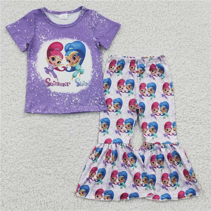 GSPO0331 Girls shimmer shine purple short-sleeved trousers suit