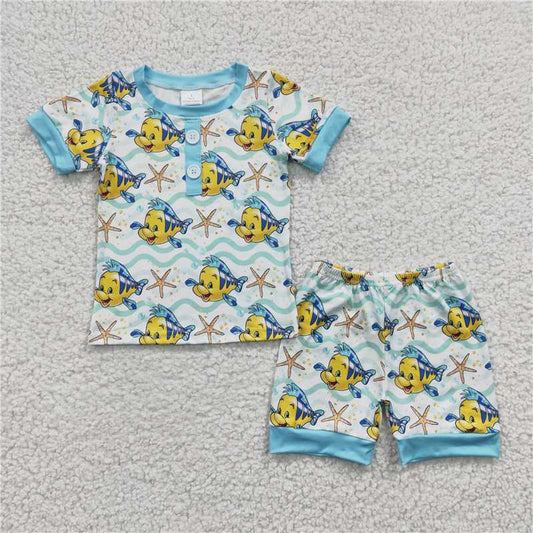 BSSO0114 Baby Boys Fish Summer Pajamas Shorts Sets