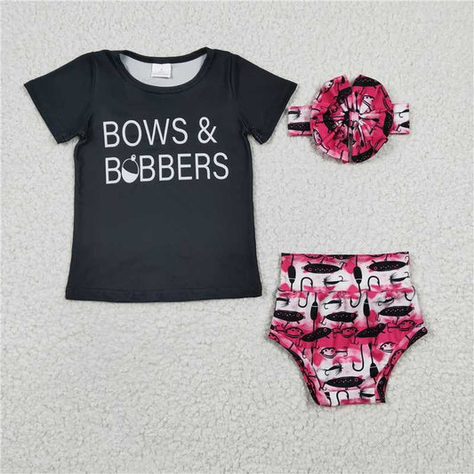 GBO0072 Baby Kids Bows and Bobbers Bummie Sets（Can choose headband here）