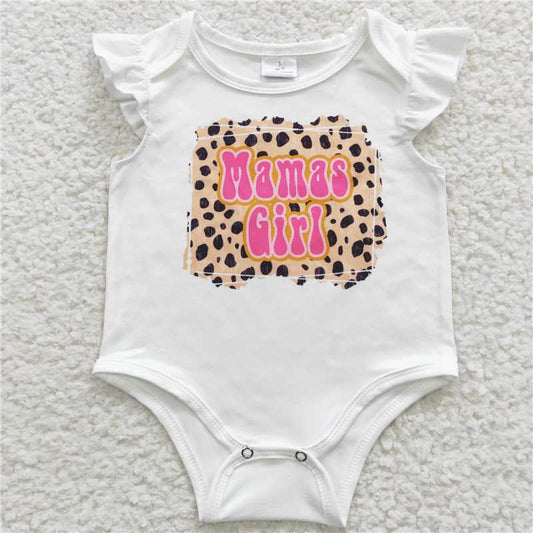 SR0308  Baby Infant Flutter Sleeve Mama's Girl Leopard Rompers