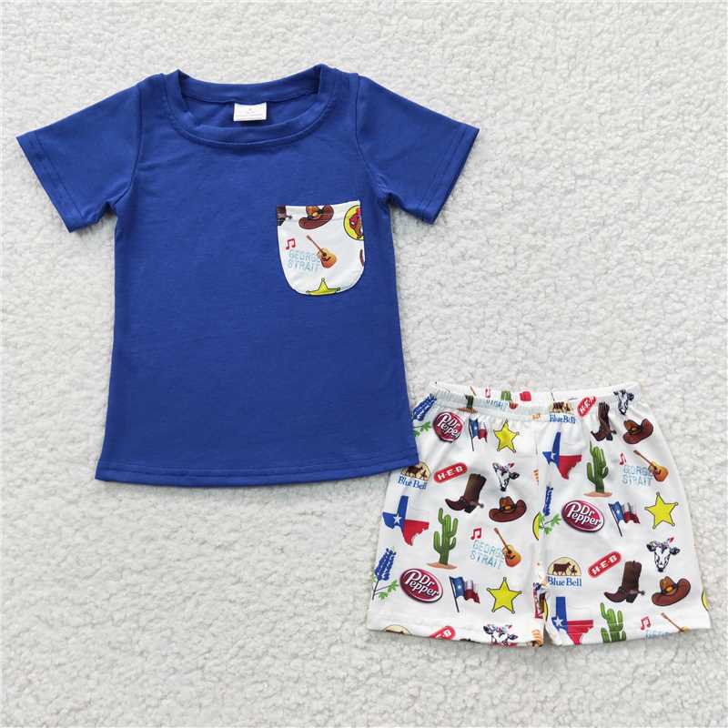 BSSO0225 Baby Boys Western Pocket Tee Shirts shorts sets