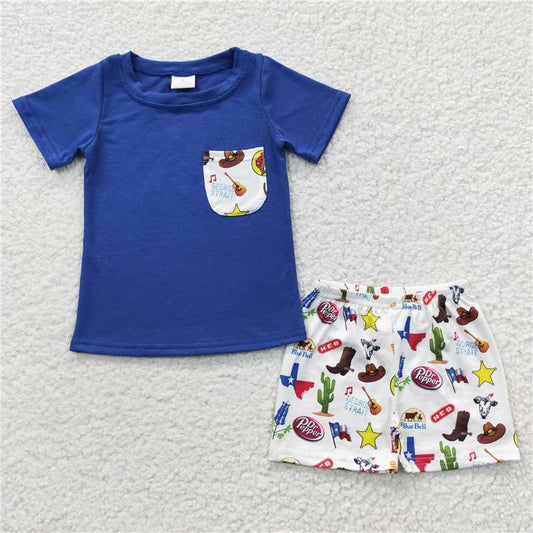 BSSO0225 Baby Boys Western Pocket Tee Shirts shorts sets