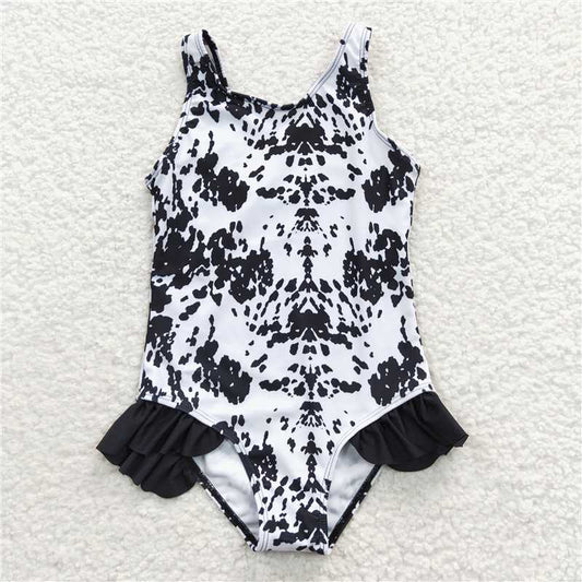 S0124  Baby Girls Summer Cow Print One Piece Swimsuits