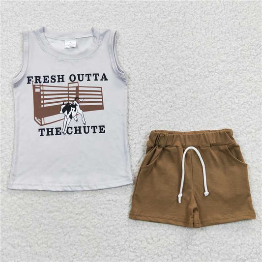 BSSO0223 Baby Boys Summer Western Cow Tee Shirts Shorts Sets