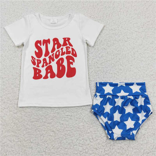 GBO0101  Baby Girls Star Babe Blue Color Bummie Sets