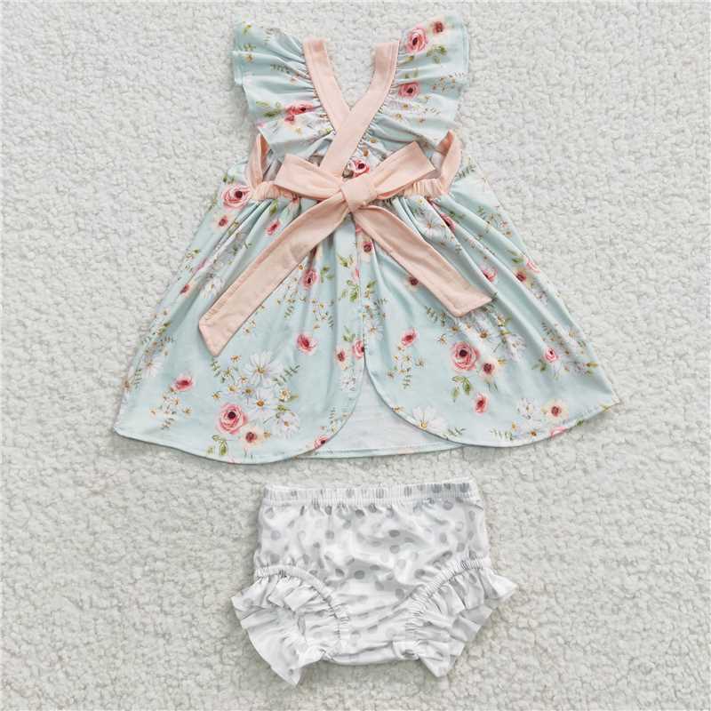GBO0115 Baby Girls Green Floral Bummie Sets
