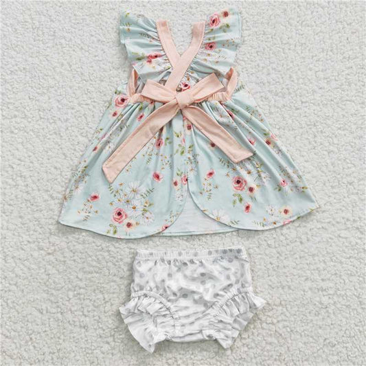 GBO0115 Baby Girls Green Floral Bummie Sets