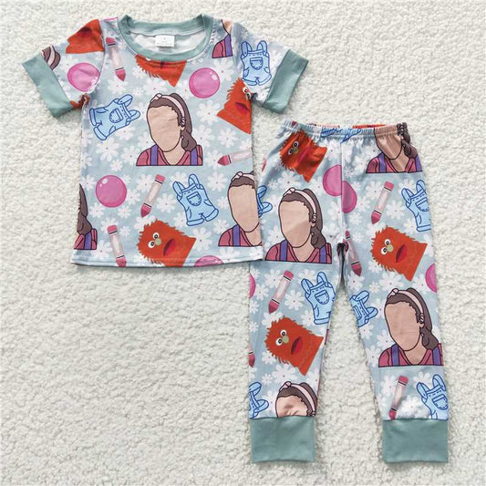 BSPO0101   Baby Kids Cartoon Blue Pajamas clothes Sets