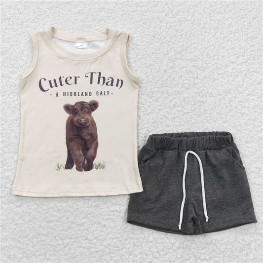 BSSO0224  Baby Boys Cuter Than A Highland Cuff Tee Shirts Shorts Sets