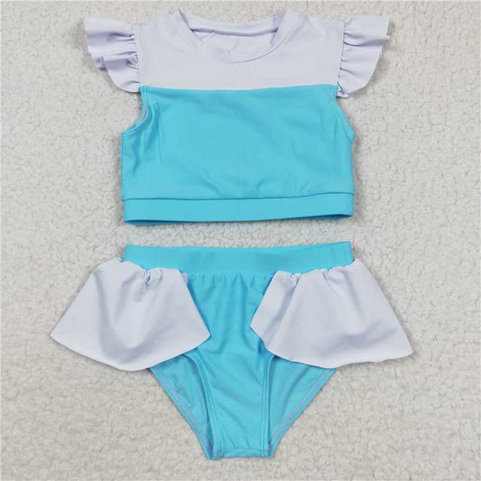 S0132  Baby Girls Princess Blue Two Pieces Swimsuits