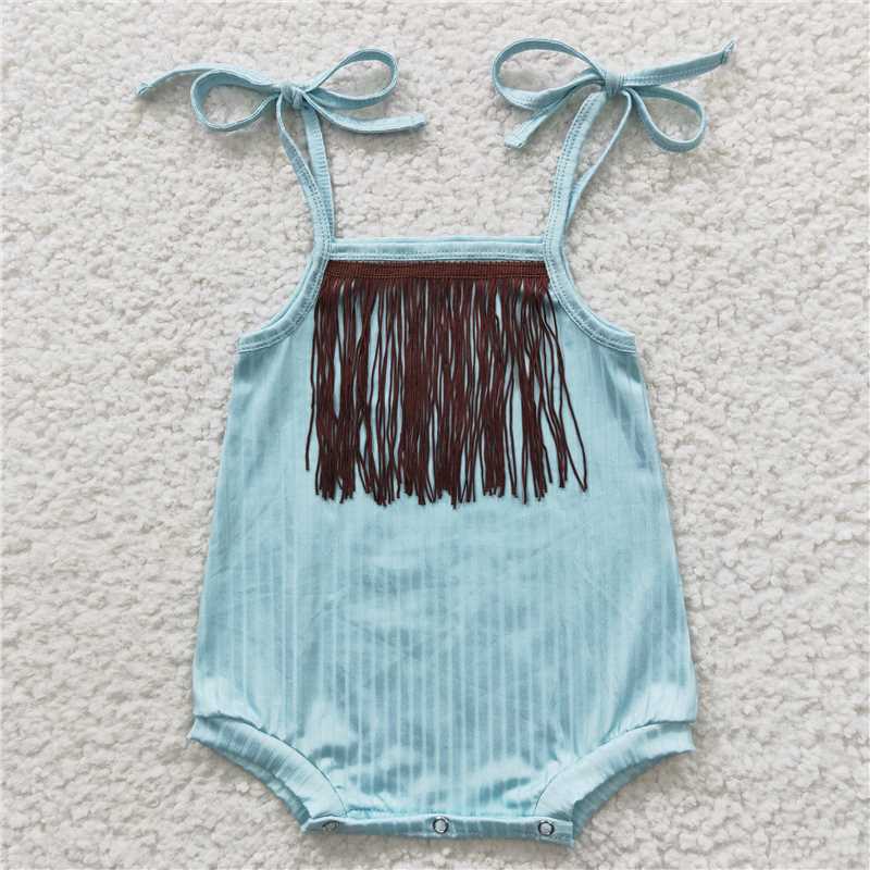 SR0289 Baby Girls Tassel Aqua Straps Rompers