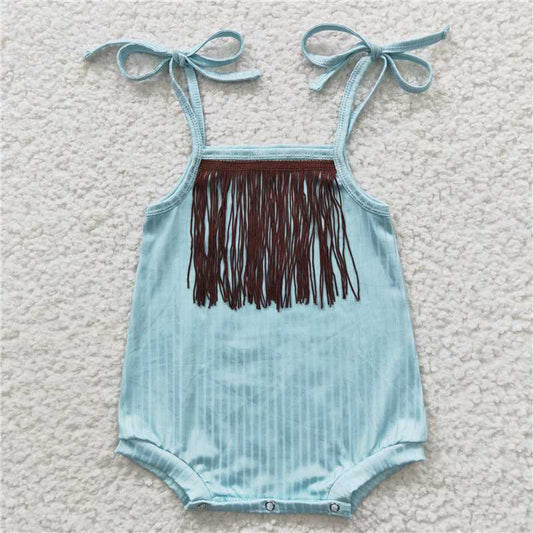 SR0289 Baby Girls Tassel Aqua Straps Rompers