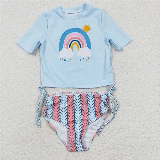 S0115 Baby Girls Rainbow Short Sleeve 2 pieces Swimsuits