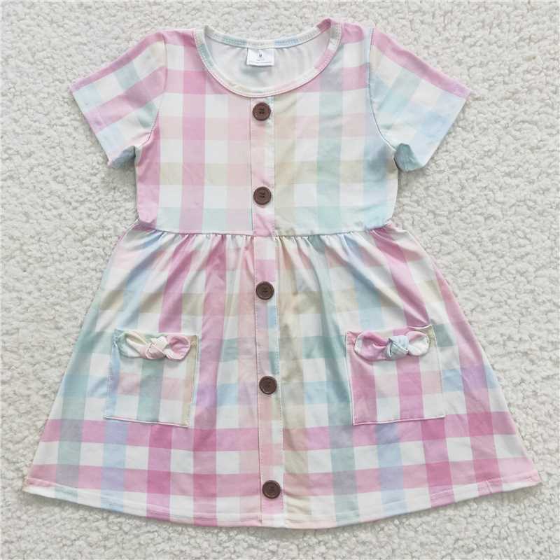 GSD0296 Girls colorful striped plaid short-sleeved dress