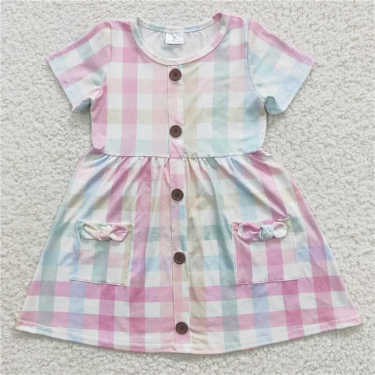 GSD0296 Girls colorful striped plaid short-sleeved dress