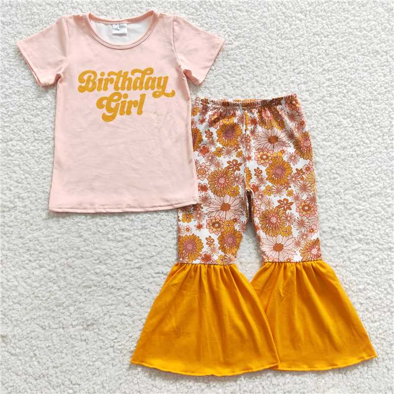 GSPO0680 Birthday Girl short-sleeved orange flower pants suit