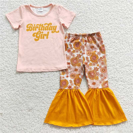 GSPO0680 Birthday Girl short-sleeved orange flower pants suit