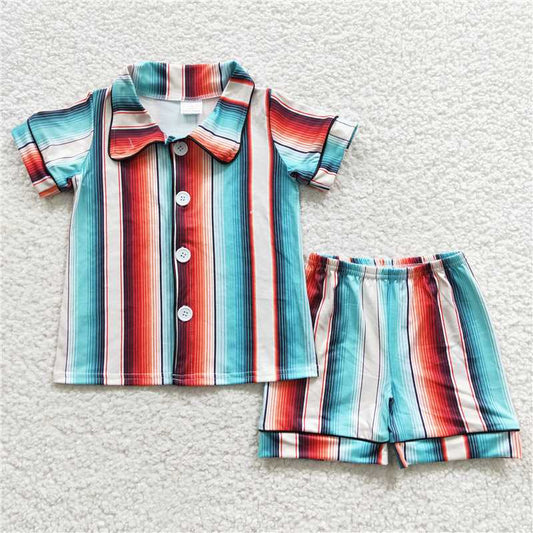 BSSO0273 Baby Girls Western Stripes Shorts Pajamas