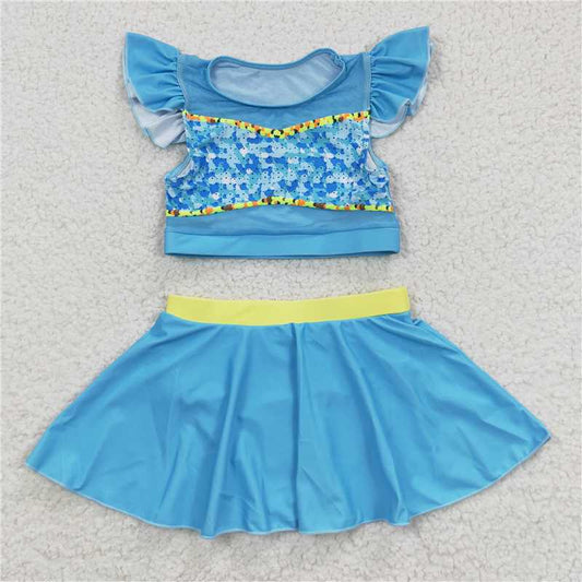 S0148  Baby Girls Princess Blue Two pieces Swimsuits