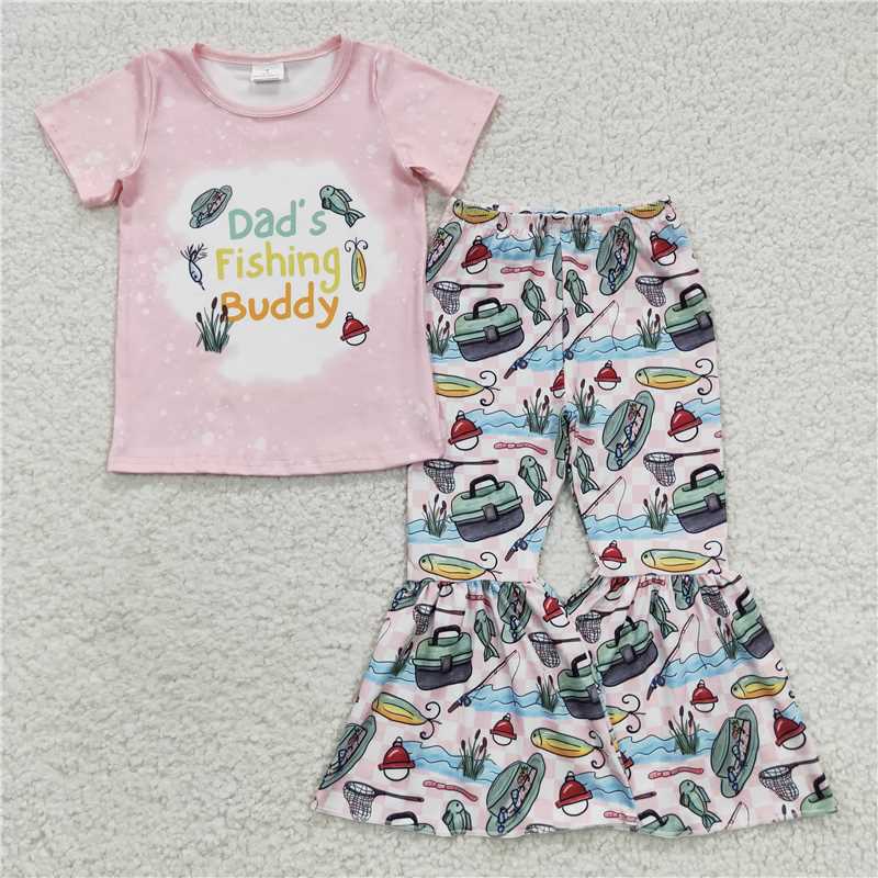 GSPO0672 dad's fishing buddy short-sleeved fishing pink and white plaid trousers suit