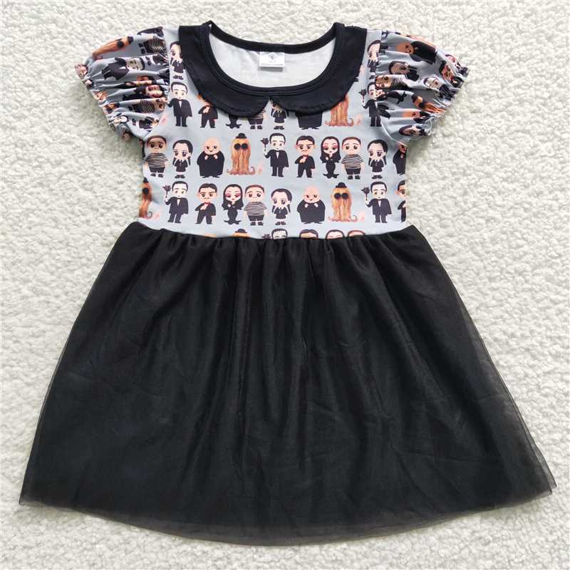 GSD0397 Wednesday family black gauze short-sleeved dress