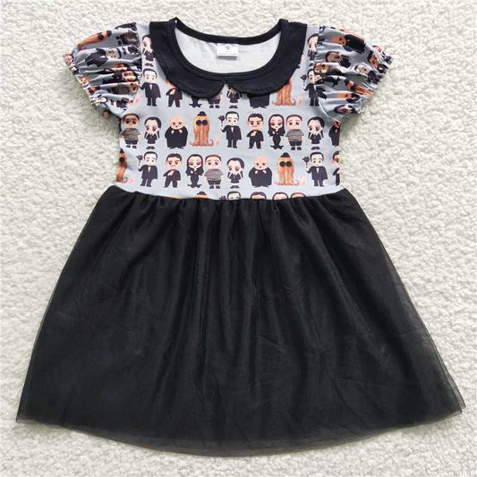 GSD0397 Wednesday family black gauze short-sleeved dress