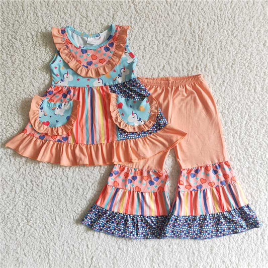 A7-23 Girl Heart Print Pocket Outfit