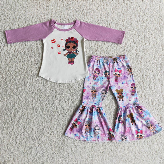 6 A9-14Long sleeve shirt bell bottom pants dolls kids girls clothing