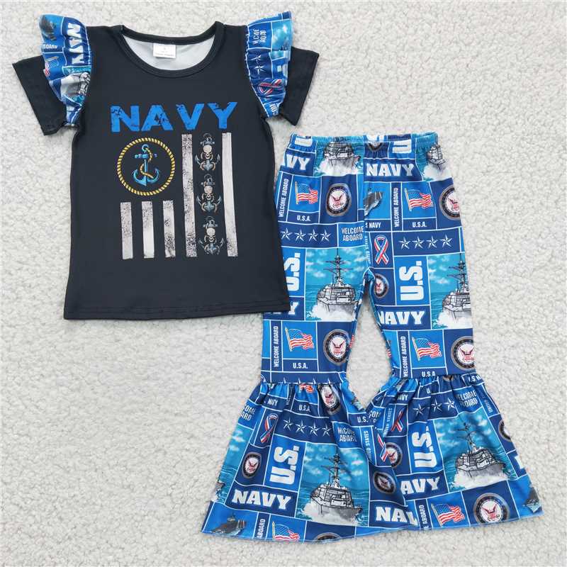 A1-17 NAVY black and blue lace short-sleeved wide-leg pants
