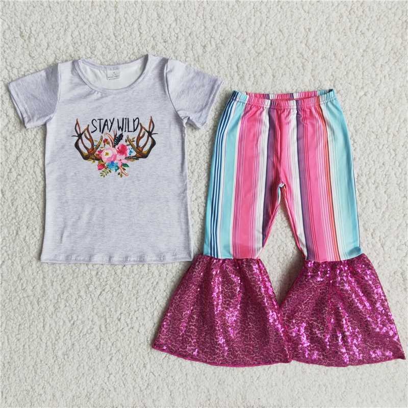 C5-24 stay wild off-white top with colorful sequin pants