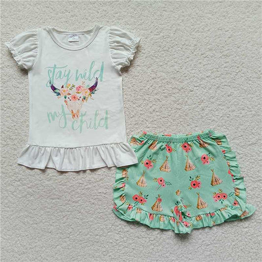 Heifer flower exquisite ruffles Shorts sets