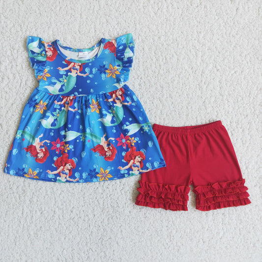Cartoon character ruffles shorts set