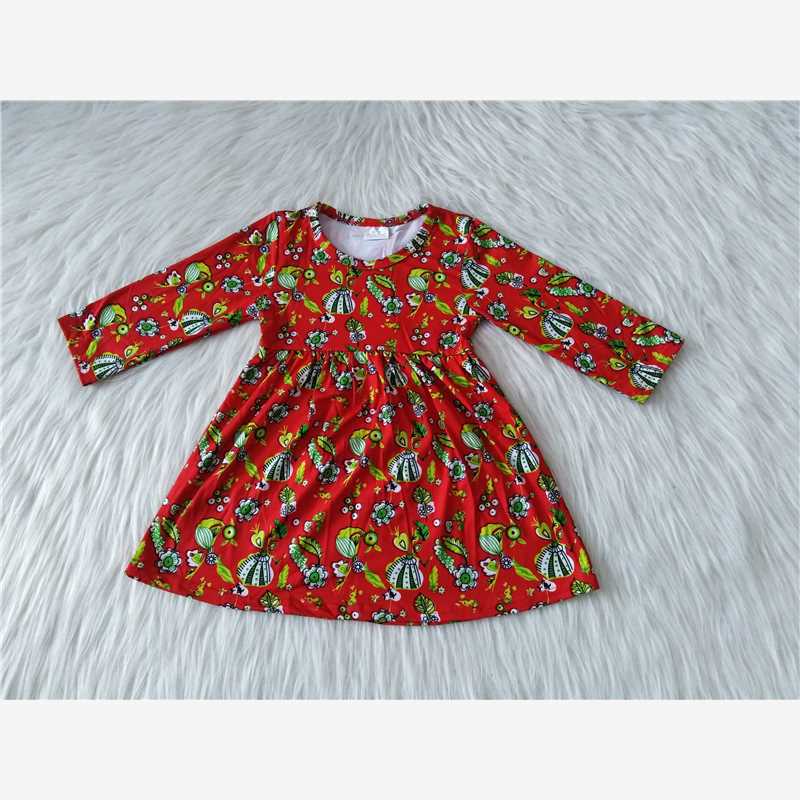 9.18 RTS NO MOQ（In stock）G1-3-2./ Baby Girls Winter Dress Red leaf long sleeve skirt