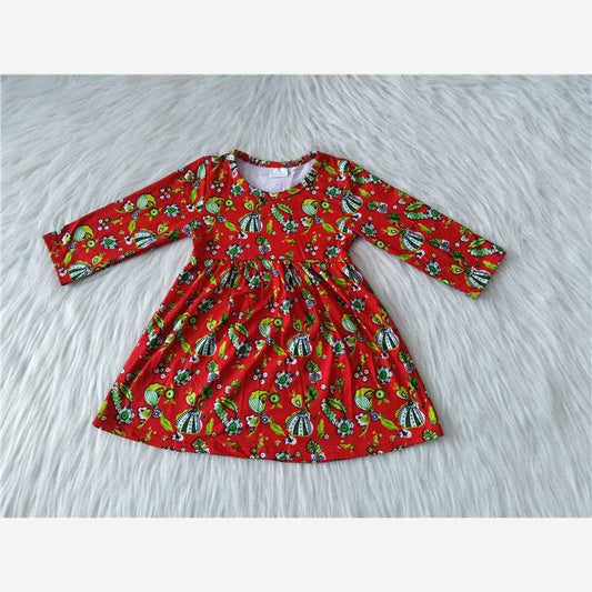 9.18 RTS NO MOQ（In stock）G1-3-2./ Baby Girls Winter Dress Red leaf long sleeve skirt