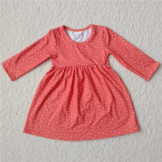 9.24 RTS NO MOQ（In stock）G2-16】‘\’ Baby Girls Winter Dress Leaf Orange Long Sleeve Dress