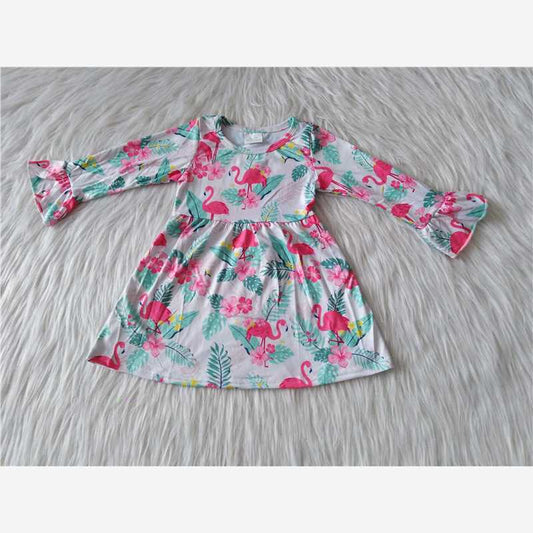 9.27 RTS NO MOQ（In stock）G1-3-6/ Baby Girls Winter Dress Flamingo long-sleeved dress