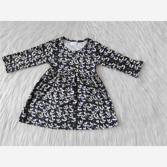 9.17 RTS NO MOQ（In stock）G1-3-6..- Baby Girls Winter Dress Baby Girls White leaves black Dresses
