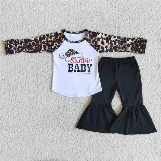 6 A17-30 Christmas BABY leopard print hat black pants