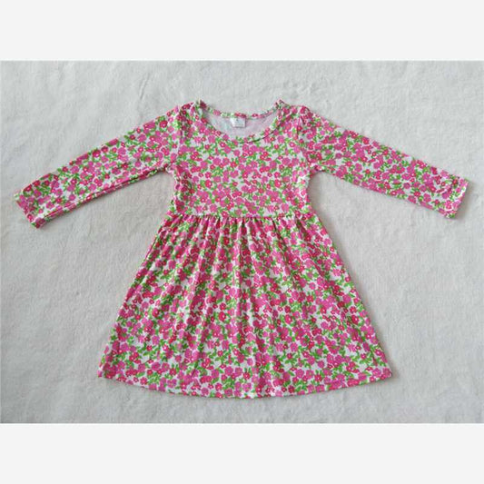 9.20 RTS NO MOQ（In stock）G2-16,, Baby Girls Winter Dress Green leaf and red flower long-sleeved dress